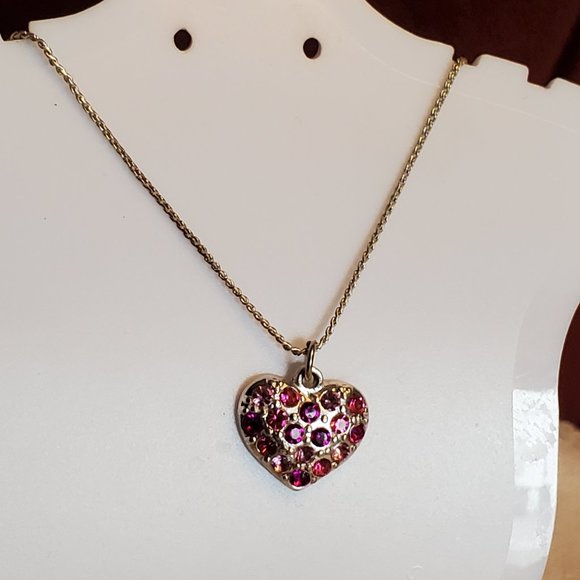 16"  Silver TCP Pink Rhinestone Heart Necklace - Picture 2 of 3